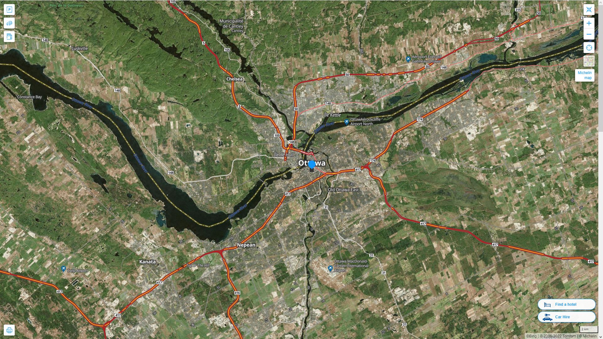 Ottawa Highway and Road Map with Satellite View